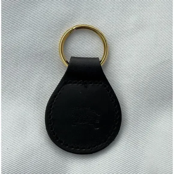 Vintage Burberry Black Leather Key Holder Key Fob Gold-Tone Keyring Authentic - Picture 6 of 6